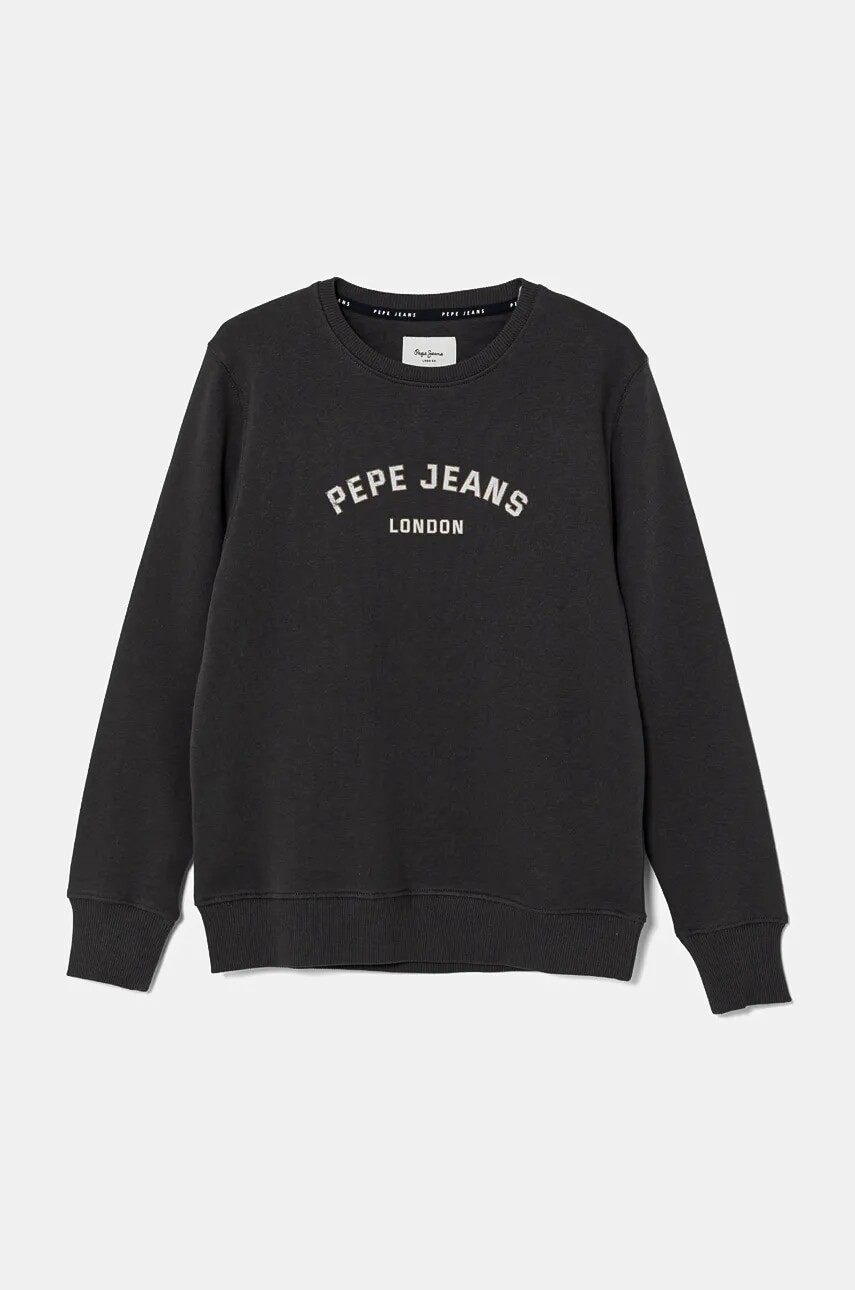 Detská bavlnená mikina Pepe Jeans ALDRIDGE CREW šedá farba, s potlačou, PB581622