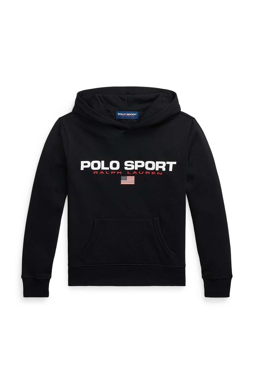 Detská mikina Polo Ralph Lauren čierna farba, s kapucňou, s potlačou, 323962111002