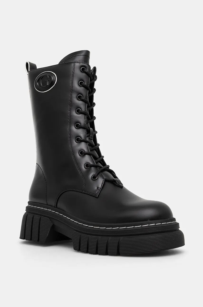 Kožené členkové topánky Guess ANITA dámske, čierna farba, na platforme, FLFANI LEA10