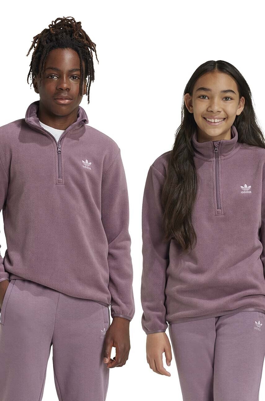 Detská fleecová mikina adidas Originals POLAR FLEECE HZ fialová farba, jednofarebná, IY5015