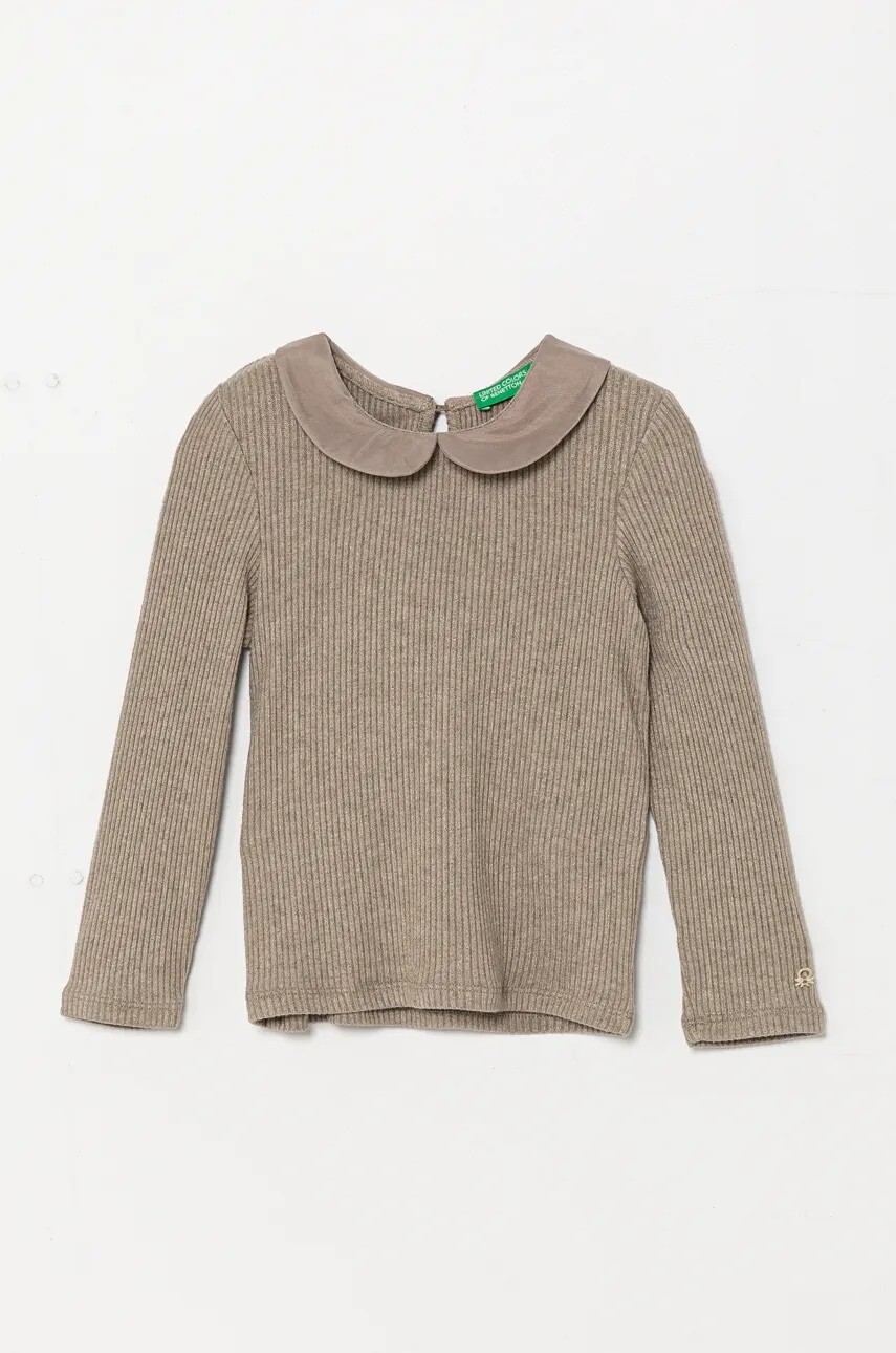 Detské tričko s dlhým rukávom United Colors of Benetton šedá farba, 3IVLG10GV