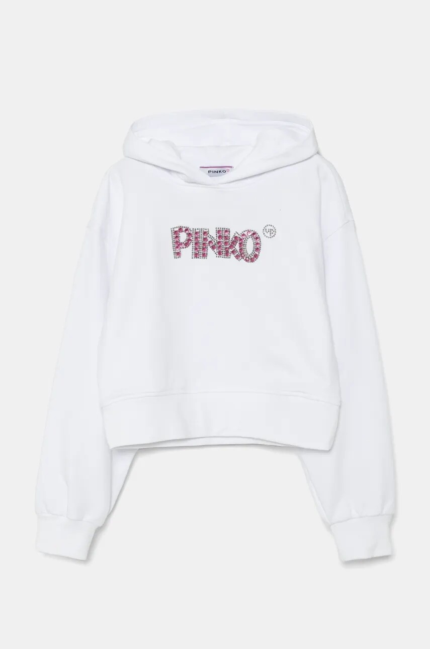 Detská mikina Pinko Up biela farba, s kapucňou, s nášivkou, F4PIJGHS100