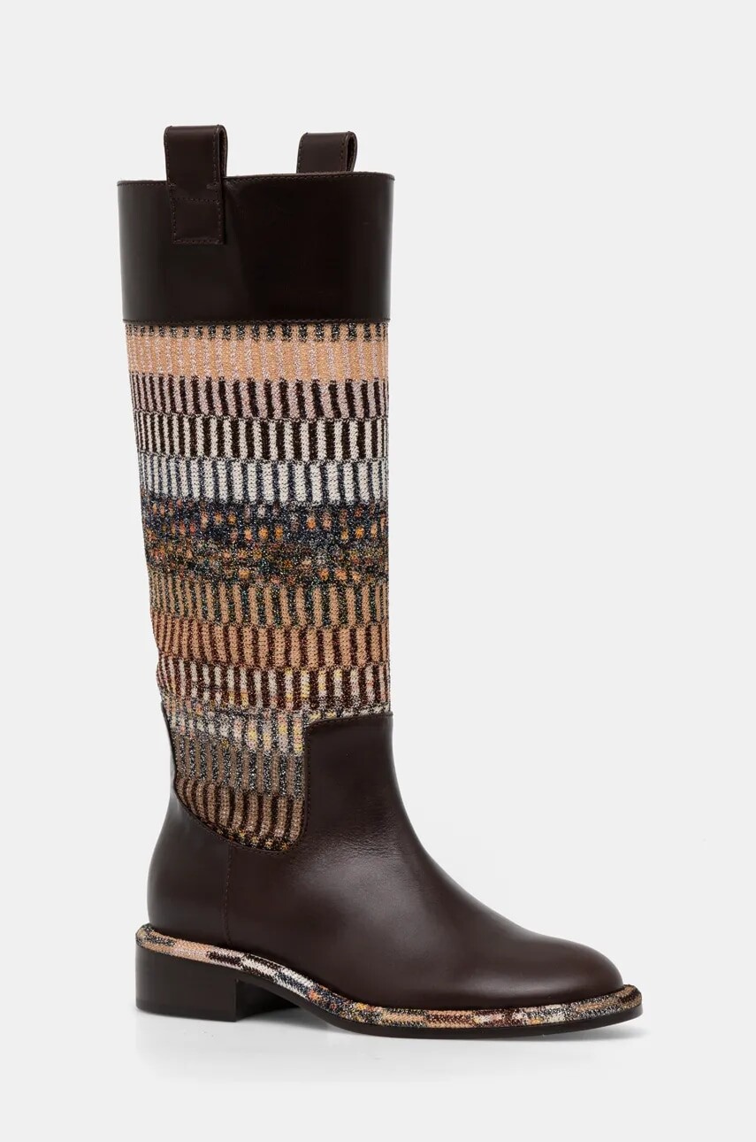 Vysoké čižmy Missoni Clo dámske, hnedá farba, na podpätku, MW67_044