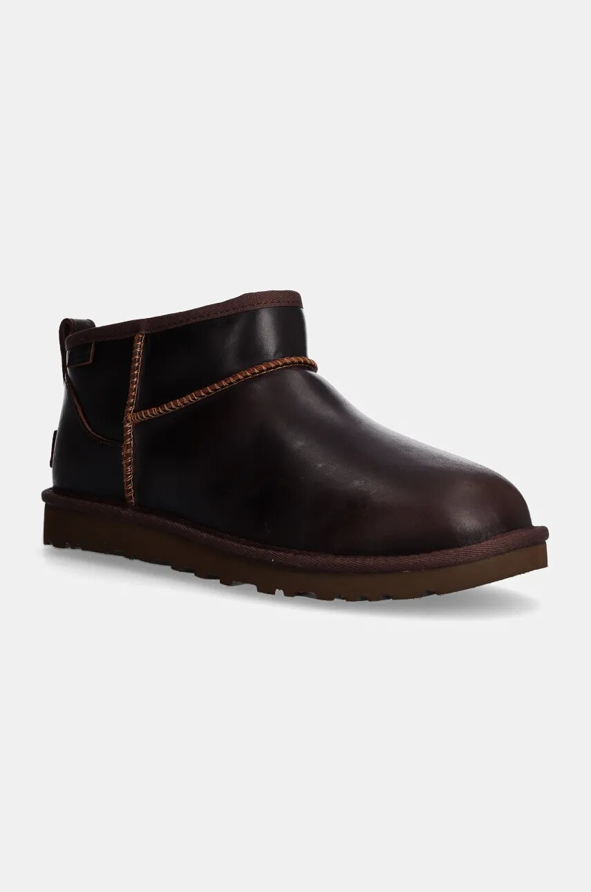 Kožené snehule UGG Classic Ultra Mini Lthr Regen hnedá farba, 1158191-IWD