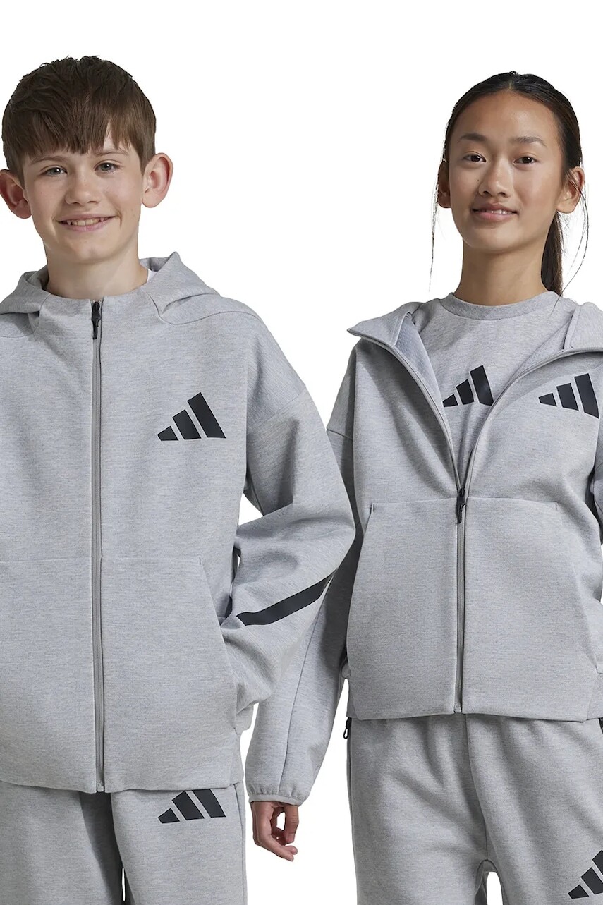 Detská mikina adidas J Z.N.E.FZ šedá farba, s kapucňou, s potlačou, JI7548
