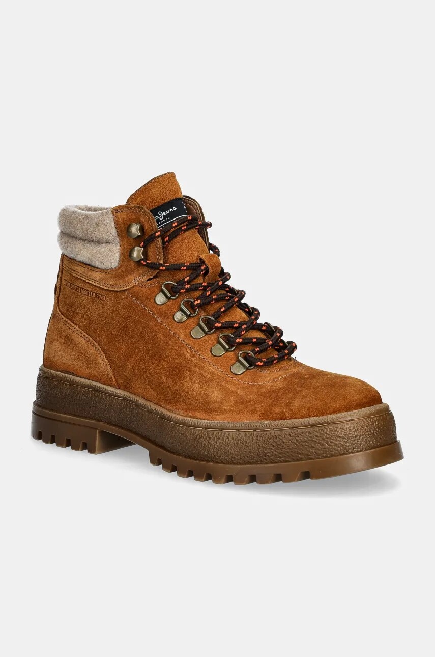 Semišové topánky Pepe Jeans PMS50251 pánske, hnedá farba, LINCOLN HIKING