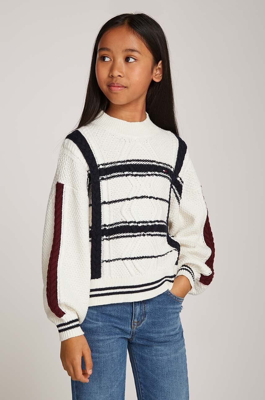 Detský sveter s prímesou vlny Tommy Hilfiger béžová farba, KG0KG08158