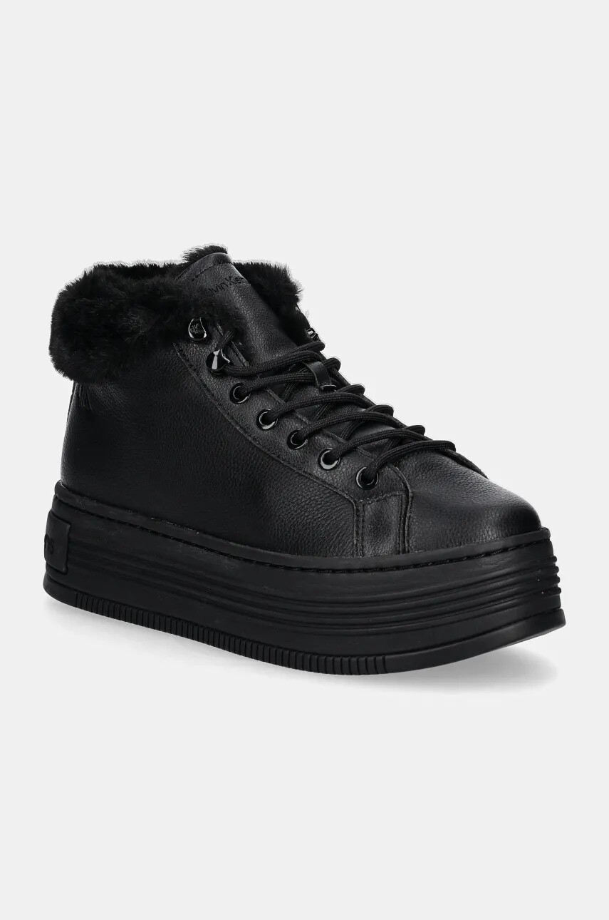 Kožená obuv Calvin Klein Jeans BOLD PLATF LOW LACEUP MG LTH dámska, čierna farba, na platforme, zateplené, YW0YW01590