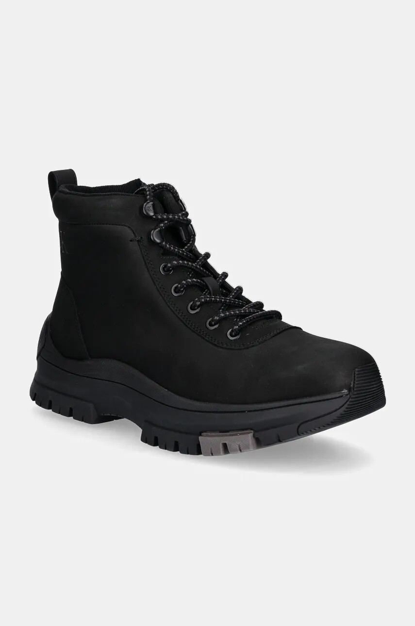 Kožené členkové topánky Calvin Klein Jeans HYBRID WP BOOT LACEUP REBELLIOUS pánske, čierna farba, YM0YM01077
