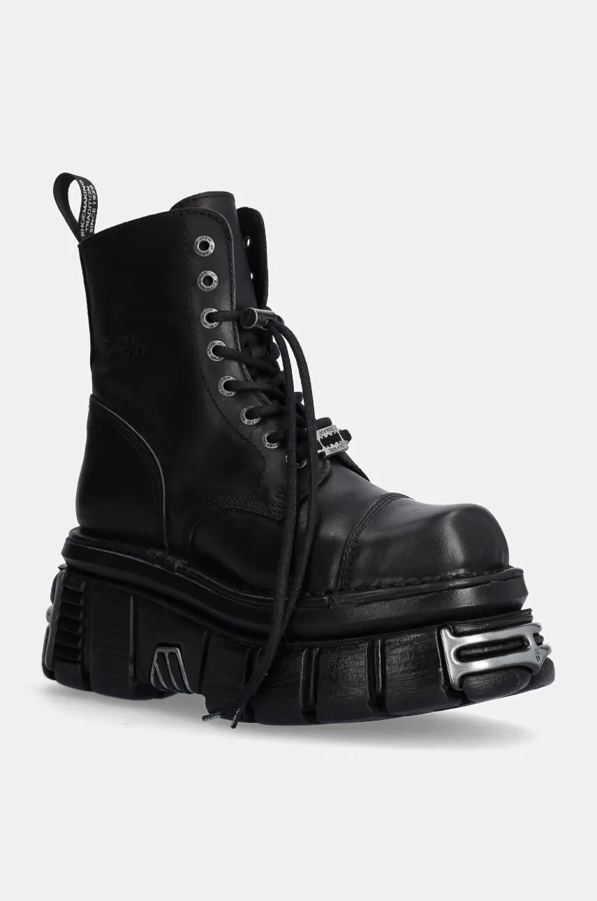 Kožené workery New Rock Nomada Negro + Tower Negro Acero E14 dámske, čierna farba, na platforme, M-NEWMILI083-S37