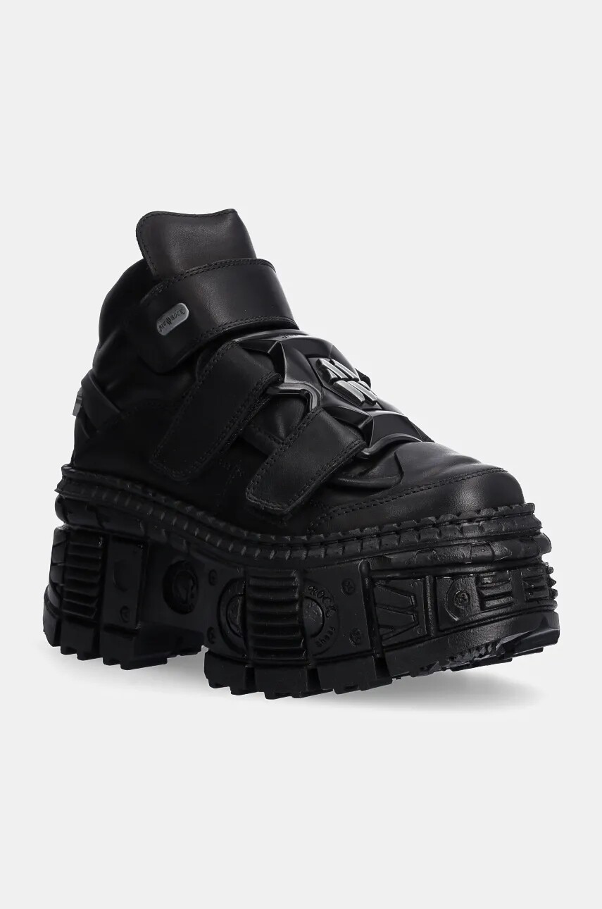 Kožená obuv New Rock Crust Negro Negro + Tank Casco Negro dámska, čierna farba, na platforme, M-WALL285-S2