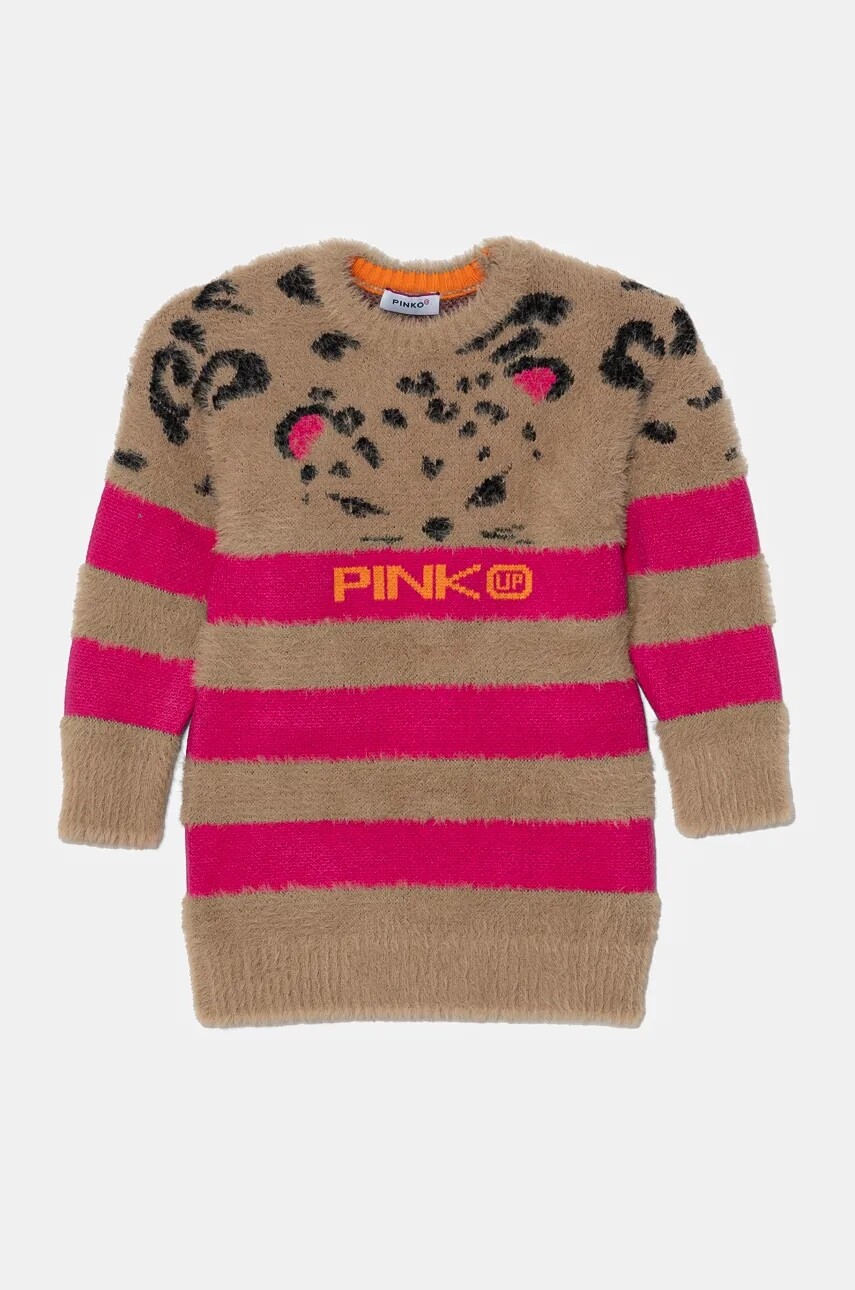 Dievčenské šaty Pinko Up béžová farba, mini, rovný strih, F4PIBGDR127