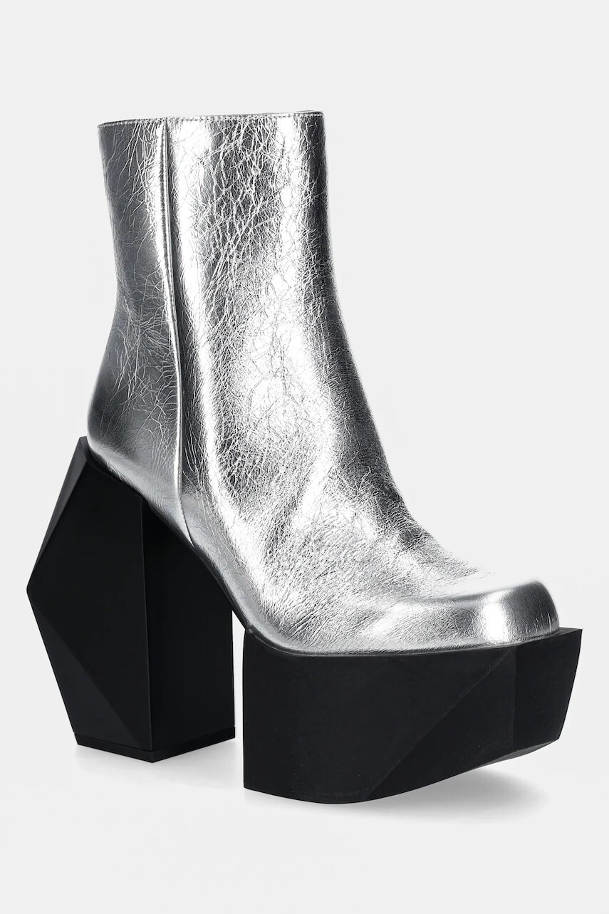 Kožené členkové topánky United Nude Stage Boot dámske, strieborná farba, na podpätku, 1075314116