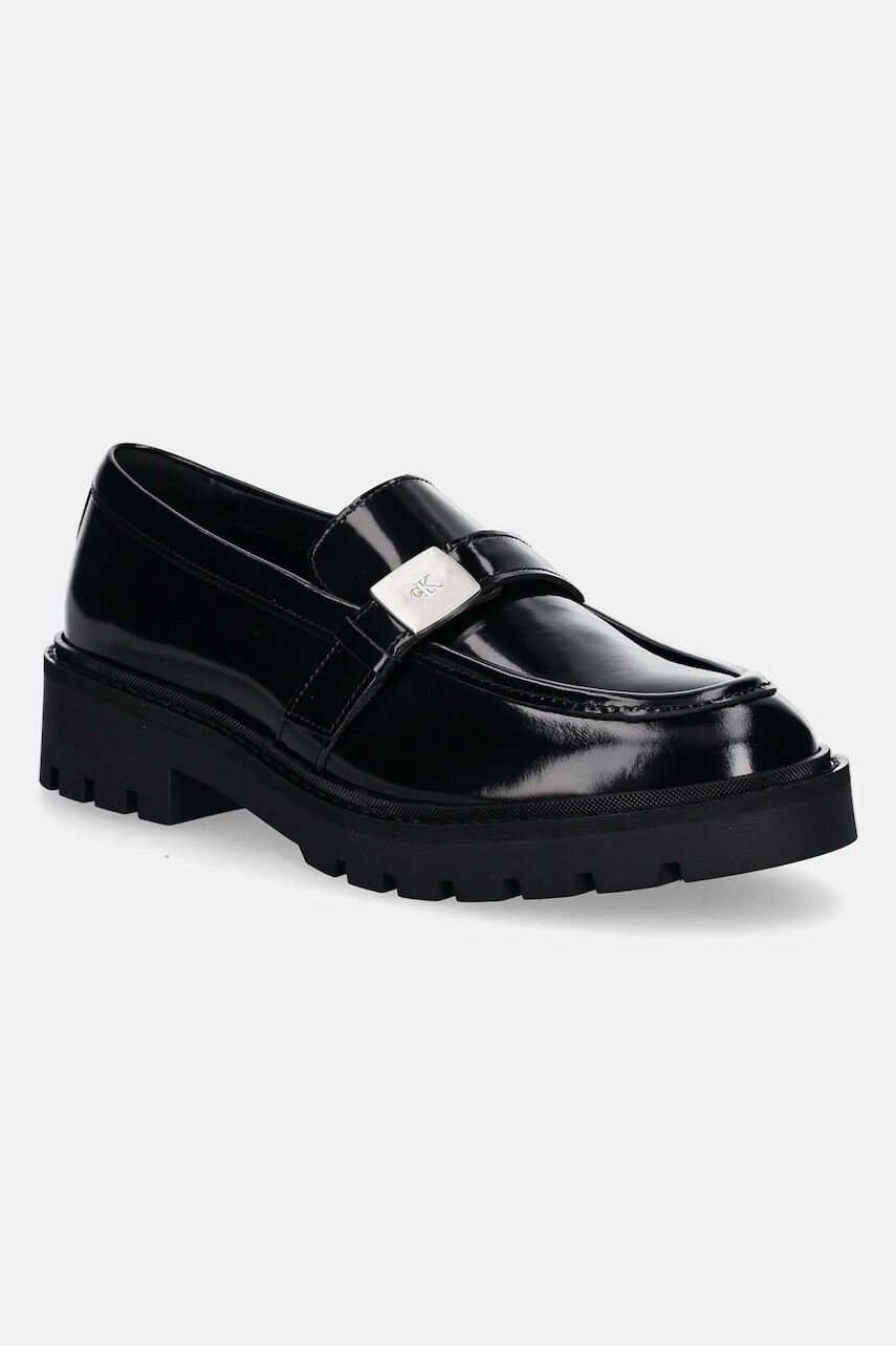 Kožené mokasíny Calvin Klein Jeans FLATFORM SHOE DRIVER HDW dámske, čierna farba, na plochom podpätku, YW0YW01657