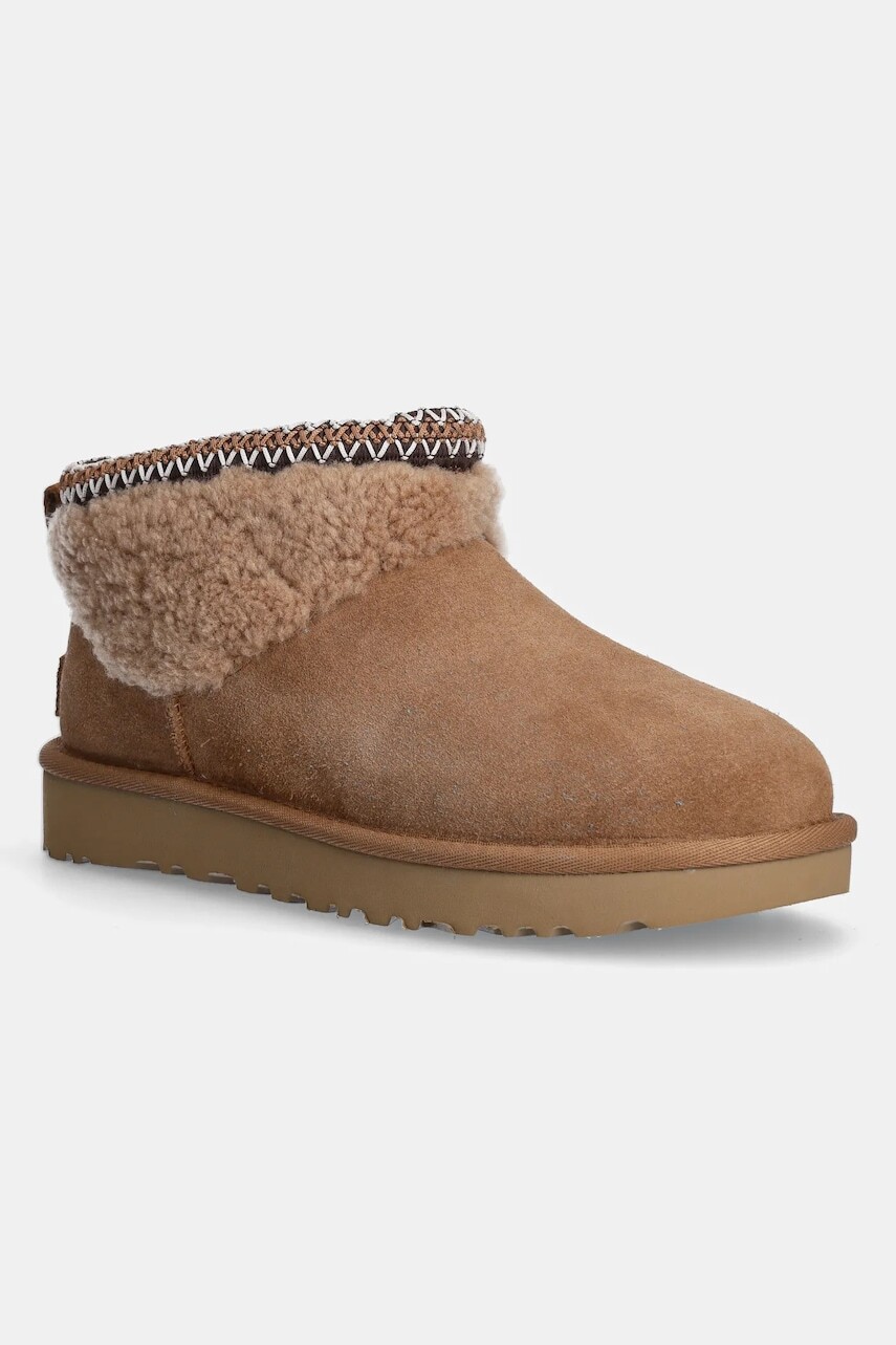 Semišové snehule UGG Classic Ultra Mini Maxi Curly hnedá farba, 1158263-CHE