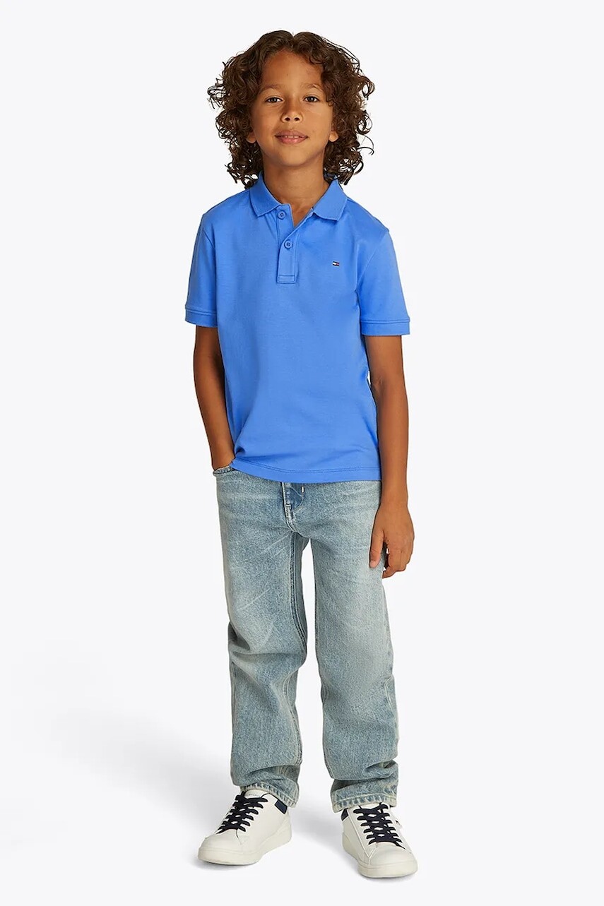 Detská bavlnená polokošeľa Tommy Hilfiger červená farba, jednofarebné, KB0KB09333