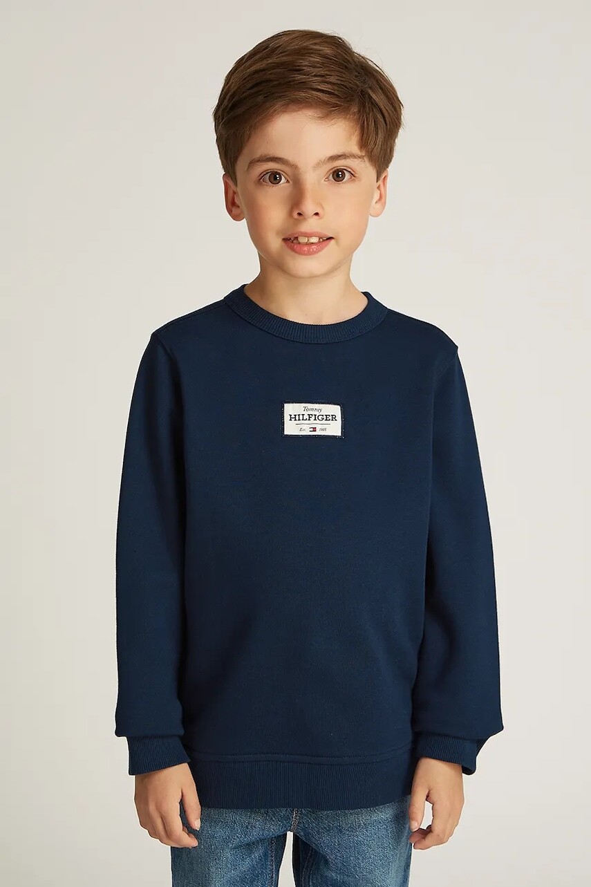 Detská mikina Tommy Hilfiger tmavomodrá farba, s nášivkou, KB0KB09315