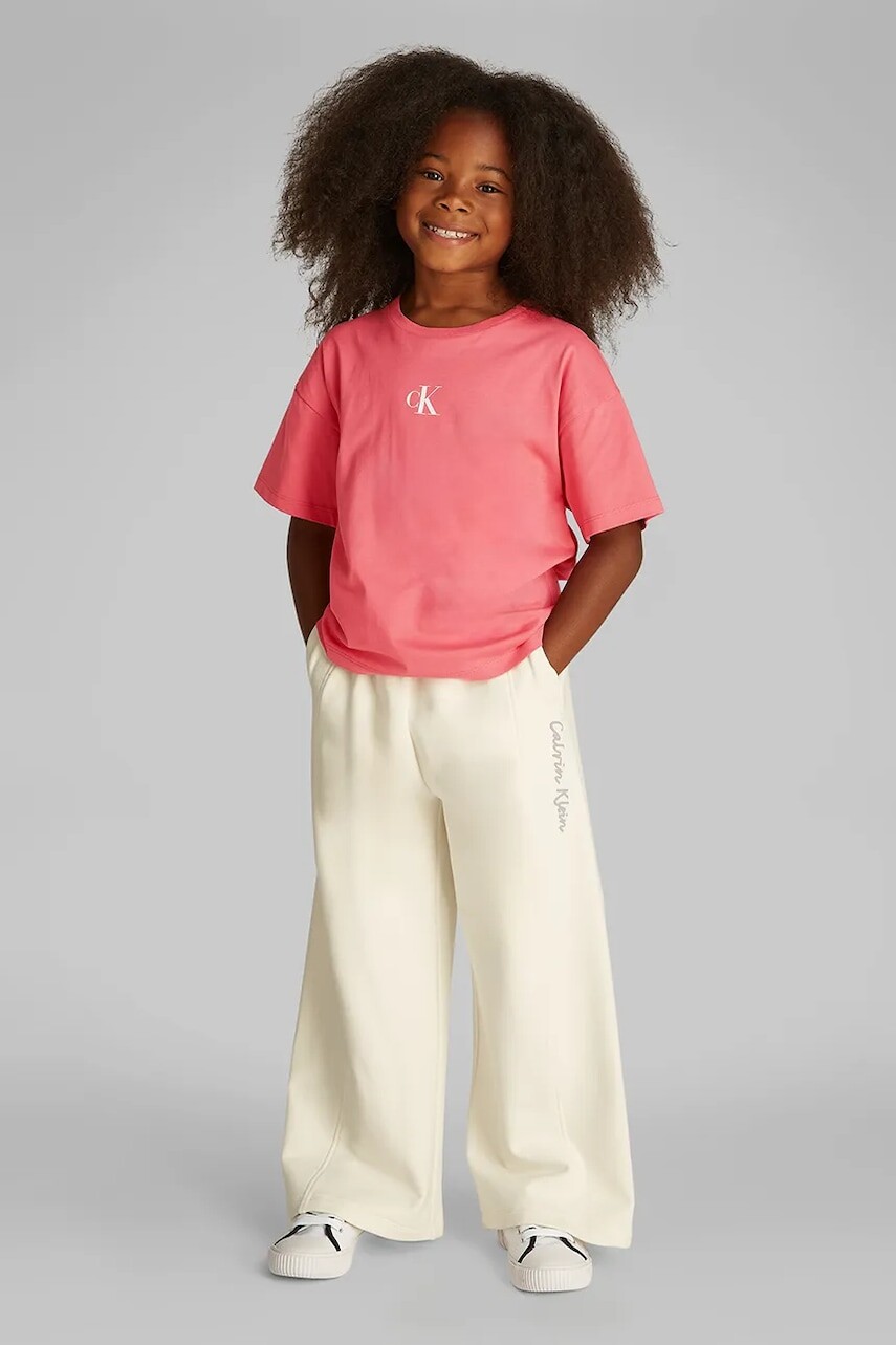 Detské bavlnené tričko Calvin Klein Jeans ružová farba, IG0IG02136