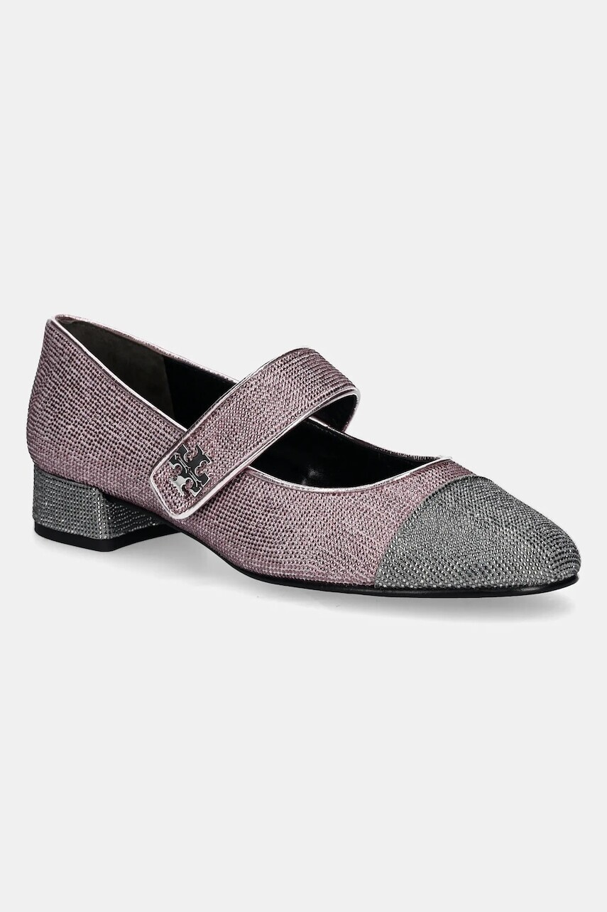 Semišové lodičky Tory Burch Cap-Toe Mary Jane Pave Heel Ballet ružová farba, na podpätku, 162495-500