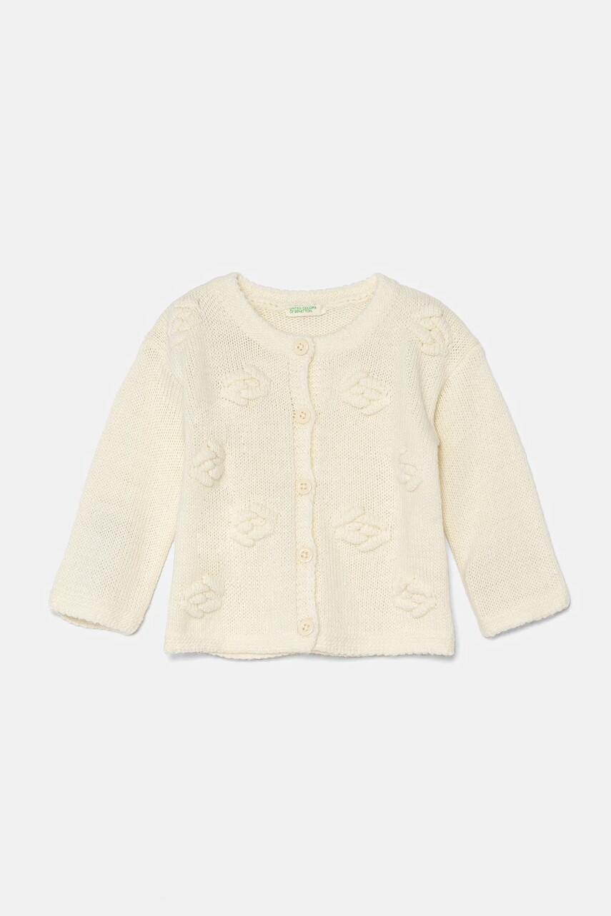 Detský kardigan s prímesou vlny United Colors of Benetton béžová farba, tenký, 1076A500X