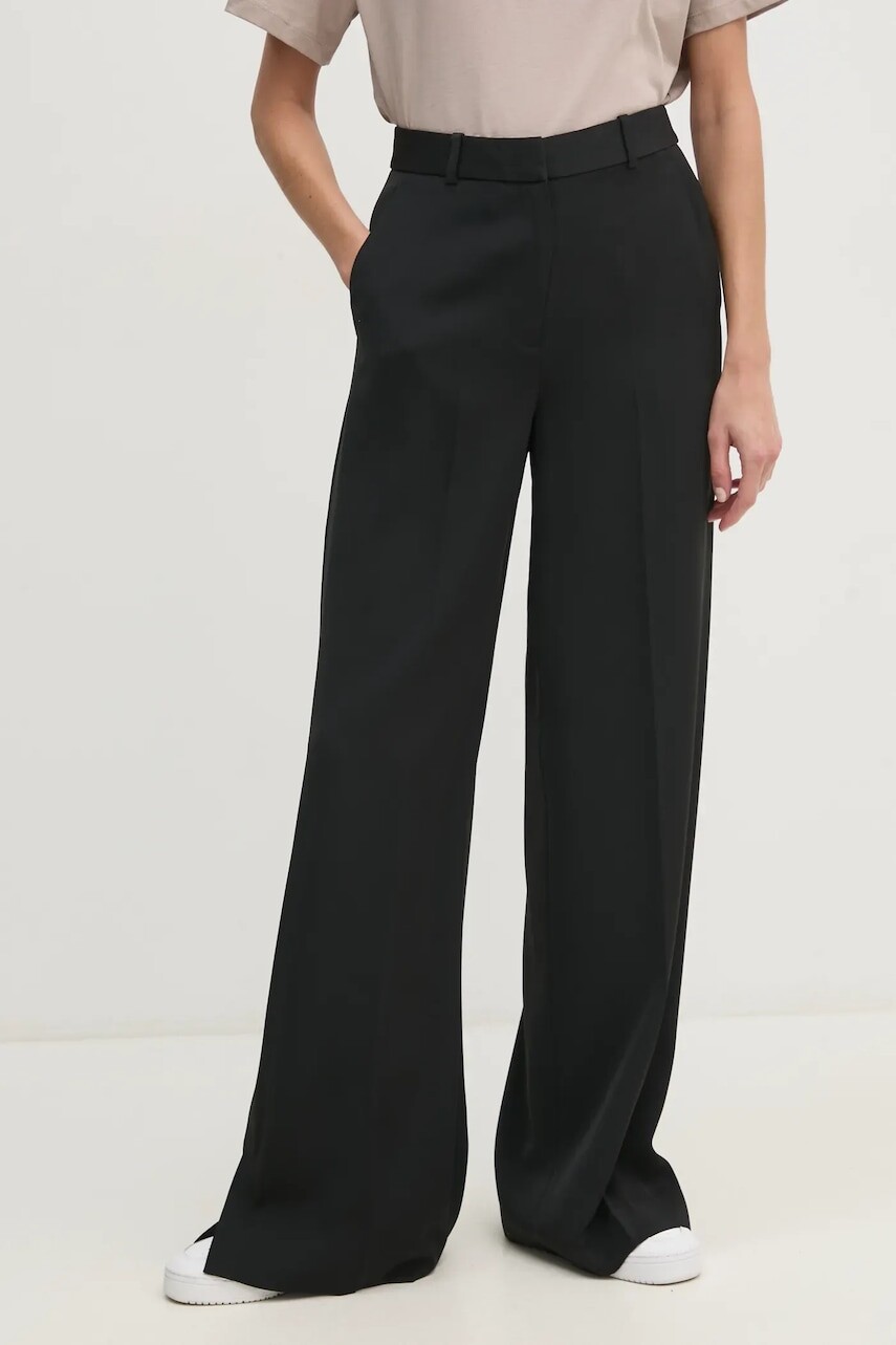 Nohavice Calvin Klein dámske, čierna farba, široké, vysoký pás, K20K207876
