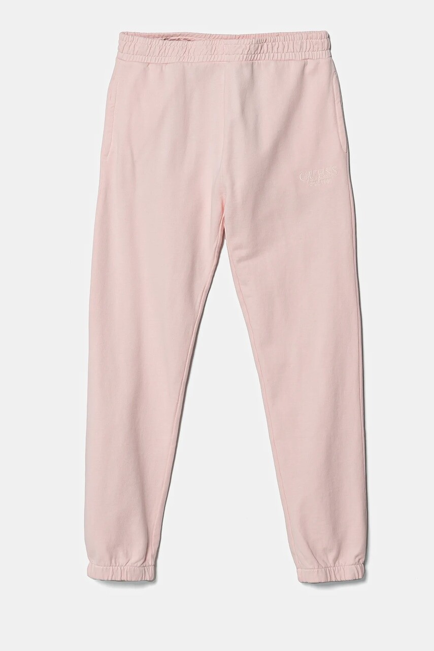 Detské bavlnené tepláky Guess ružová farba, jednofarebné, J5RQ12 KAD74