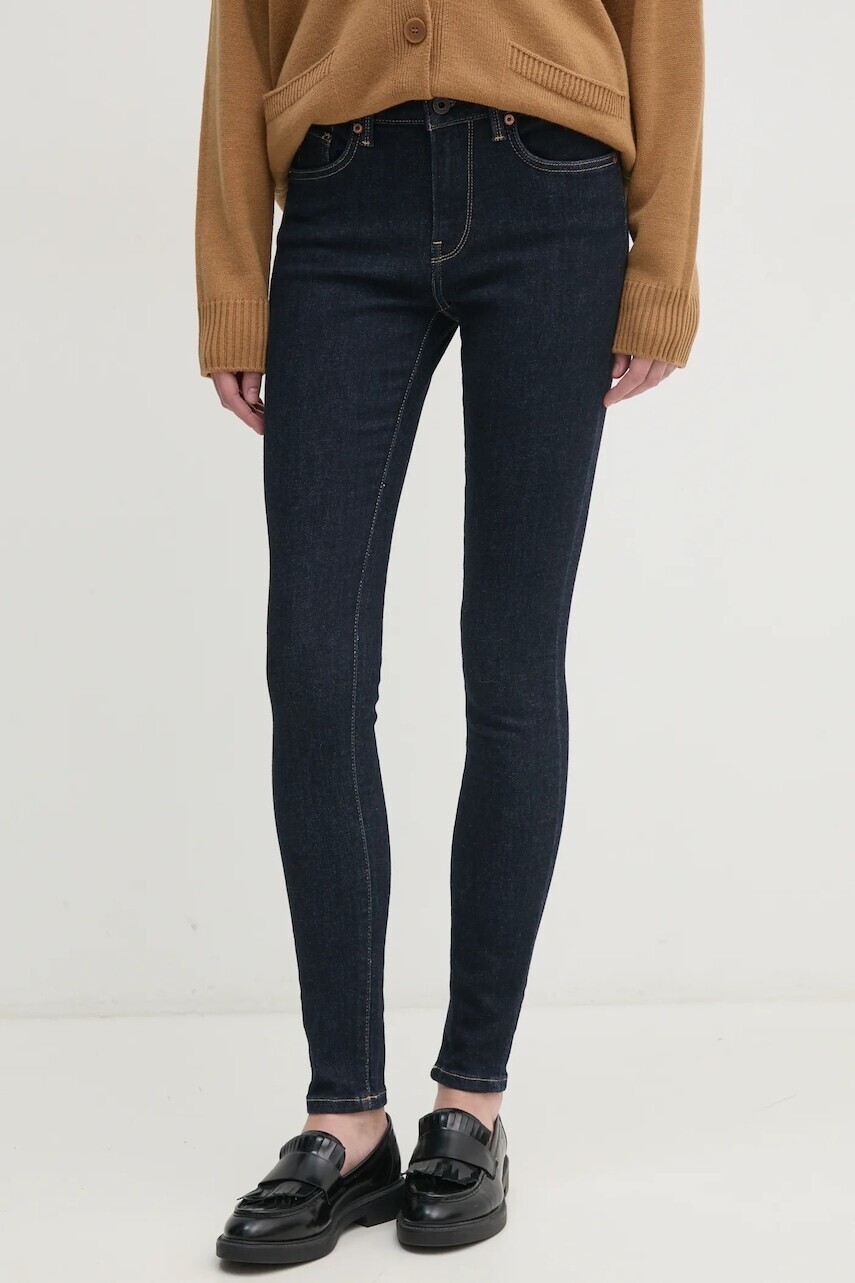 Rifle Pepe Jeans SKINNY JEANS MW REGENT dámske, tmavomodrá farba, PL204728BC1