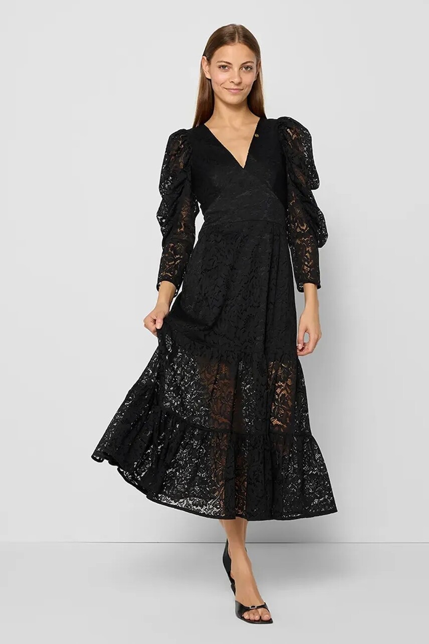 Šaty Bizuu ITALIANA čierna farba, midi, áčkový strih, SUKIENKA ITALIANA_CZARNY_AW24