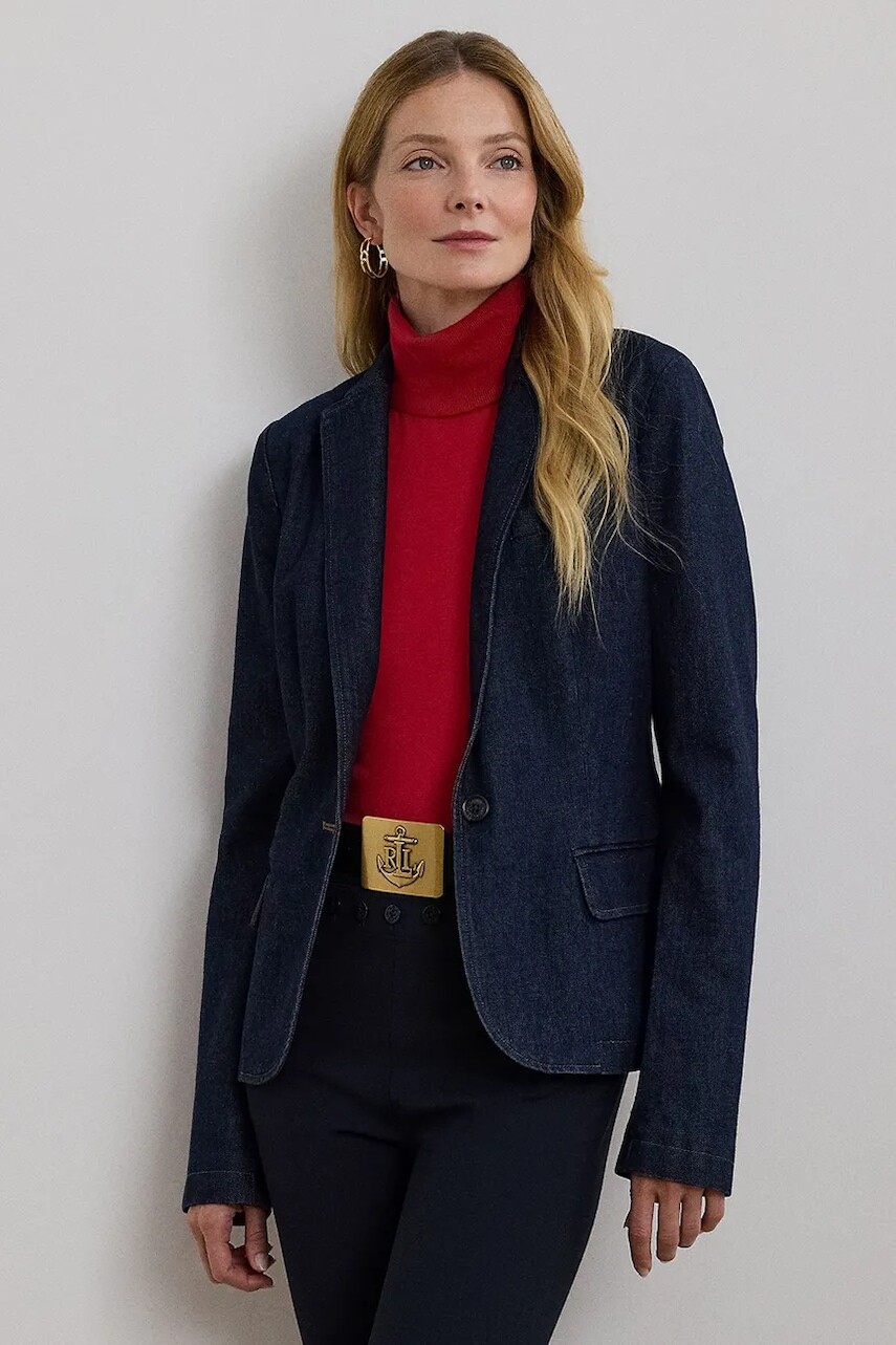 Rifľová bunda Lauren Ralph Lauren jednoradová, jednofarebná, 200957636