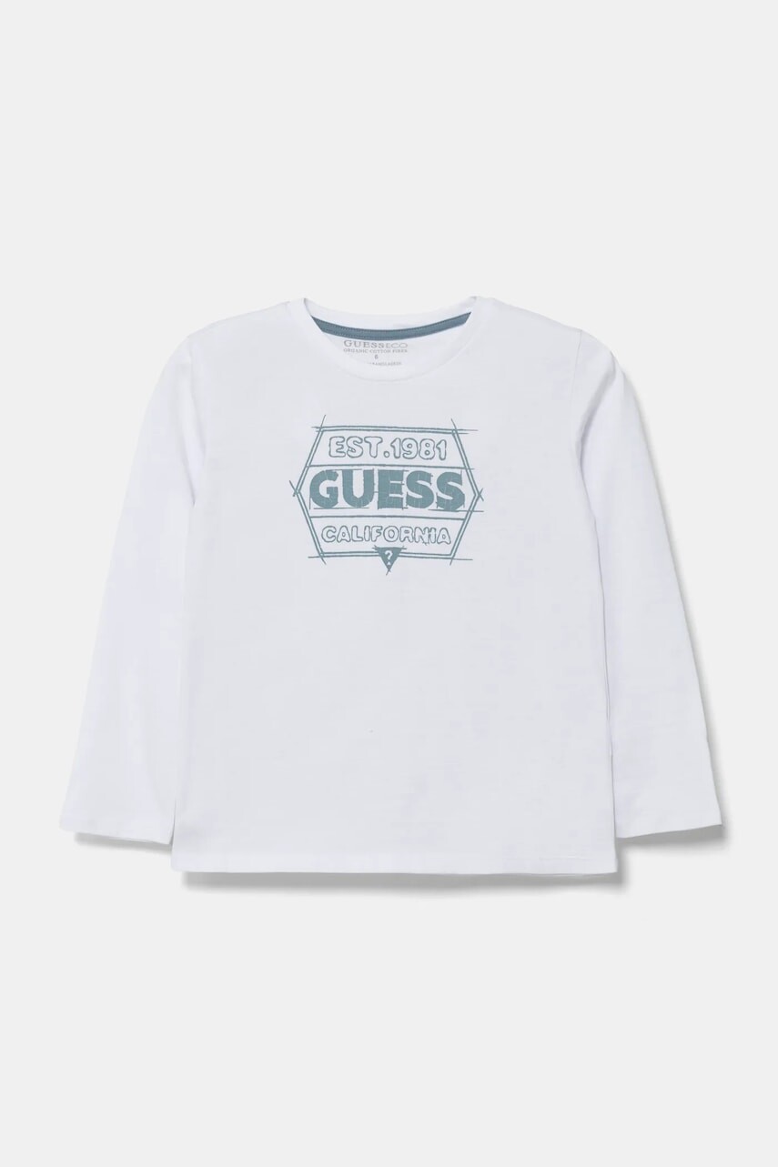 Detská bavlnená košeľa s dlhým rukávom Guess biela farba, s potlačou, N5RI26 K8HM4