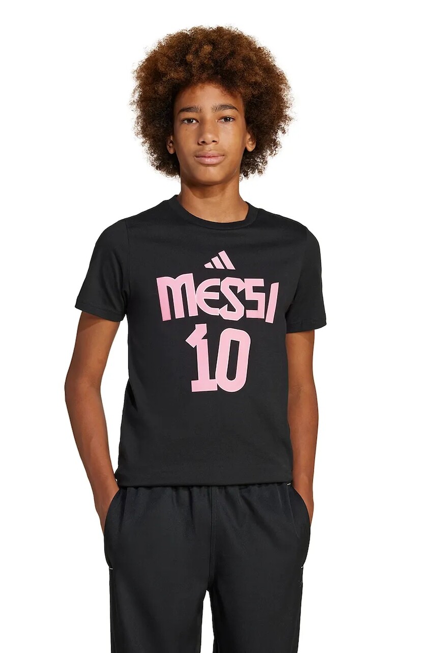 Detské bavlnené tričko adidas Performance MESSI čierna farba, s potlačou, JM3553