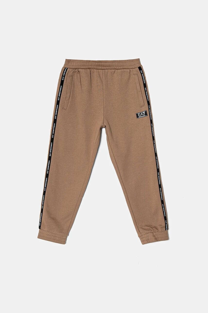 Detské tepláky EA7 Emporio Armani béžová farba, s nášivkou, 6DBP58 BJEXZ