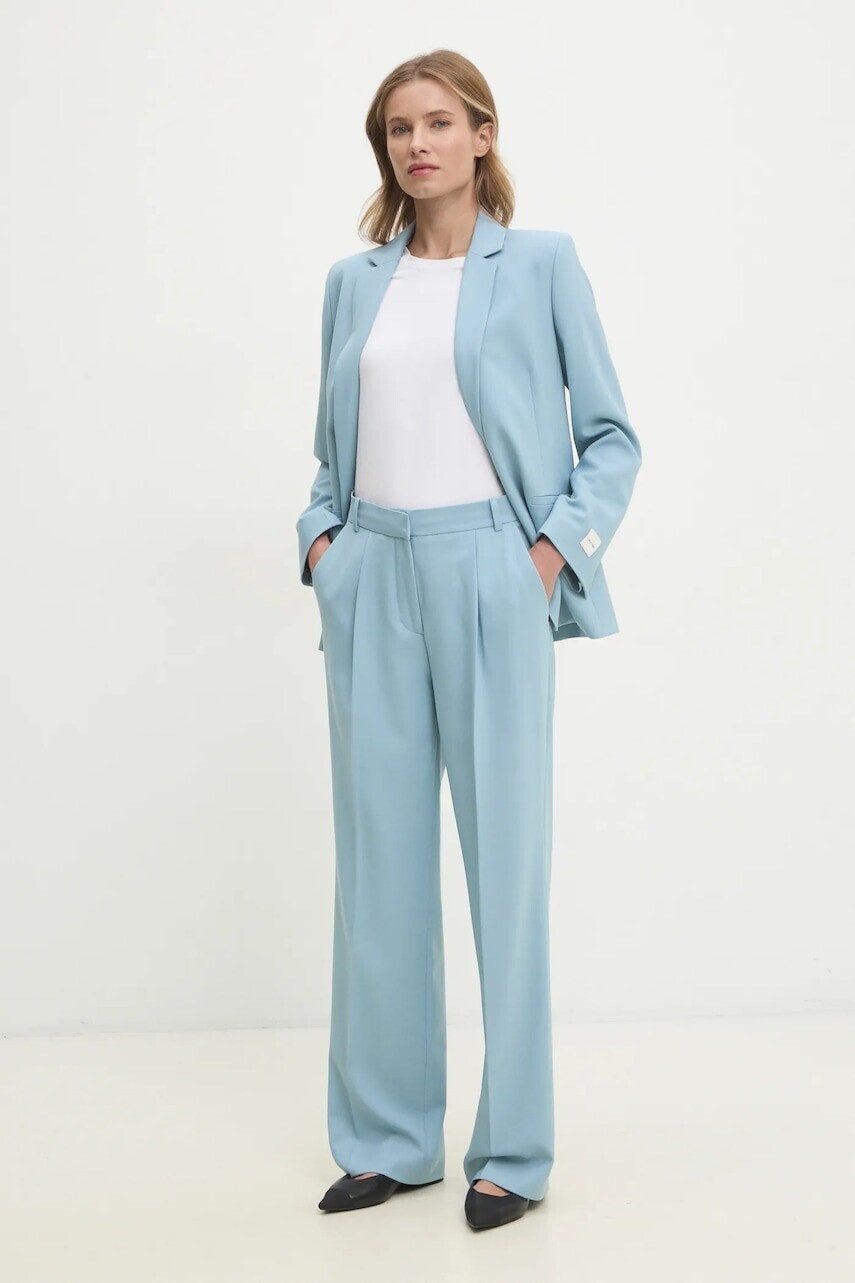 Nohavice s prímesou vlny Calvin Klein široké, vysoký pás, K20K207836