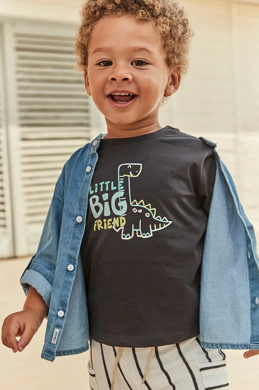 Detské bavlnené tričko Mayoral čierna farba, s potlačou, 1062