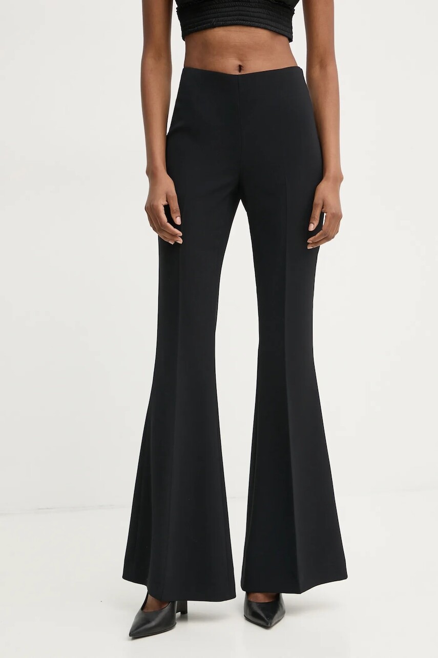 Nohavice Twinset dámske, čierna farba, zvony, vysoký pás, 251TP2105
