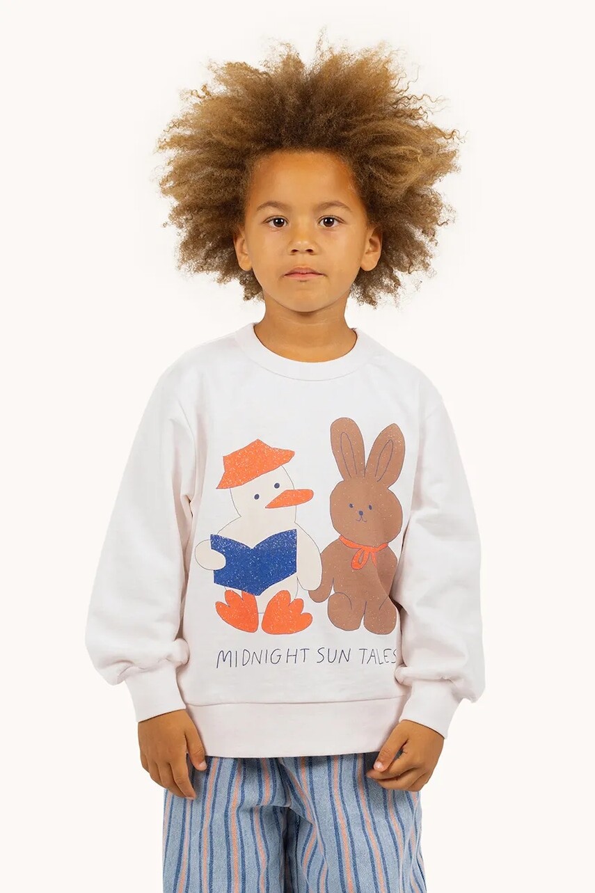 Detská bavlnená mikina Tinycottons READERS GRAPHIC SWEATSHIRT béžová farba, s potlačou, SS25-103