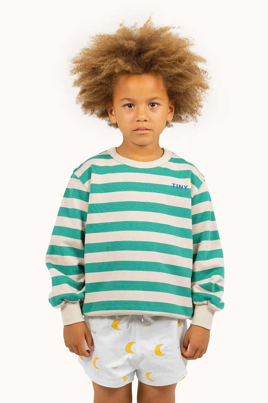 Detská bavlnená mikina Tinycottons STRIPES SWEATSHIRT zelená farba, vzorovaná, SS25-125
