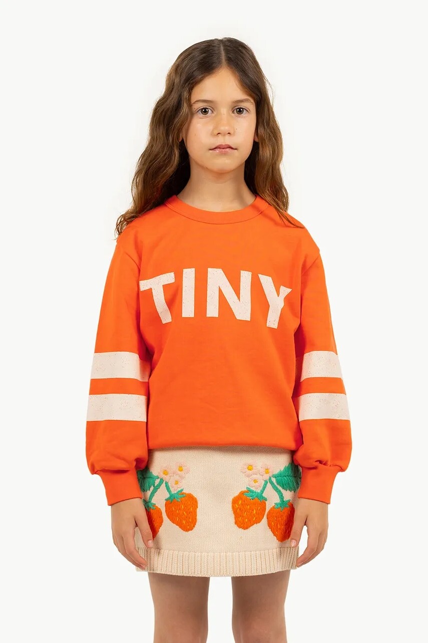 Detská bavlnená mikina Tinycottons STRIPES LOGO SWEATSHIRT oranžová farba, s potlačou, SS25-155