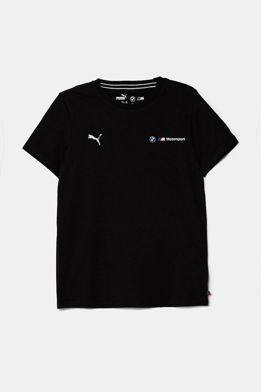 Detské bavlnené tričko Puma BMW MMS ESS LOGO TEE 2 čierna farba, s potlačou, 627533