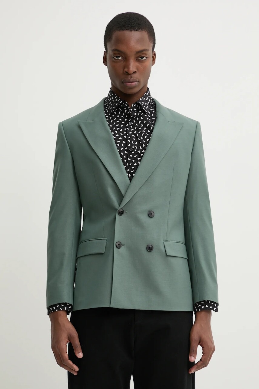 Vlnené sako HUGO zelená farba, 50537779