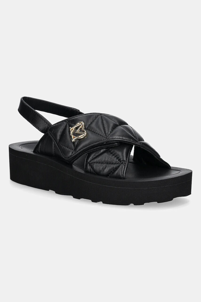 Kožené sandále Love Moschino dámske, čierna farba, na platforme, JA16044I1MIE0000
