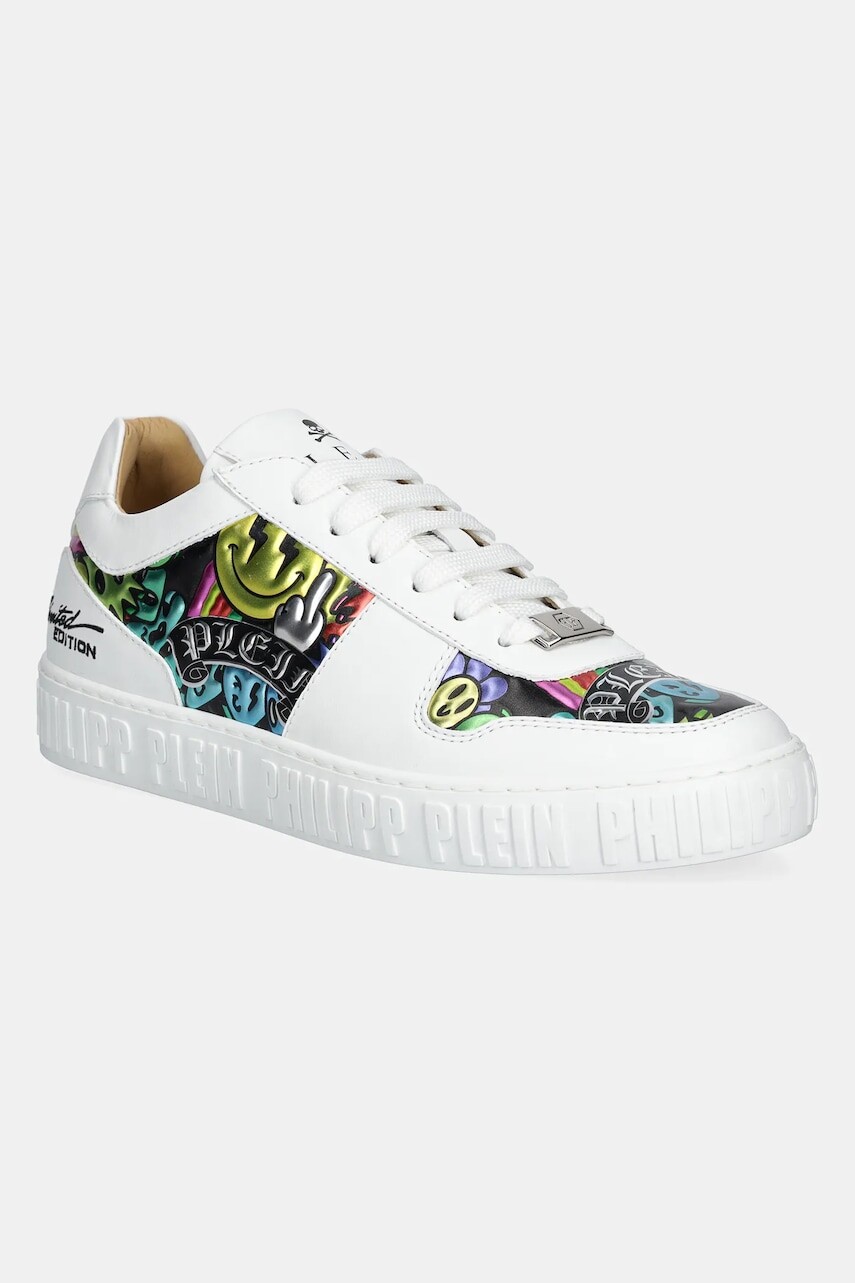 Kožené tenisky Philipp Plein Nappa Lo-Top Smile biela farba, USC0663 PLE010N 01