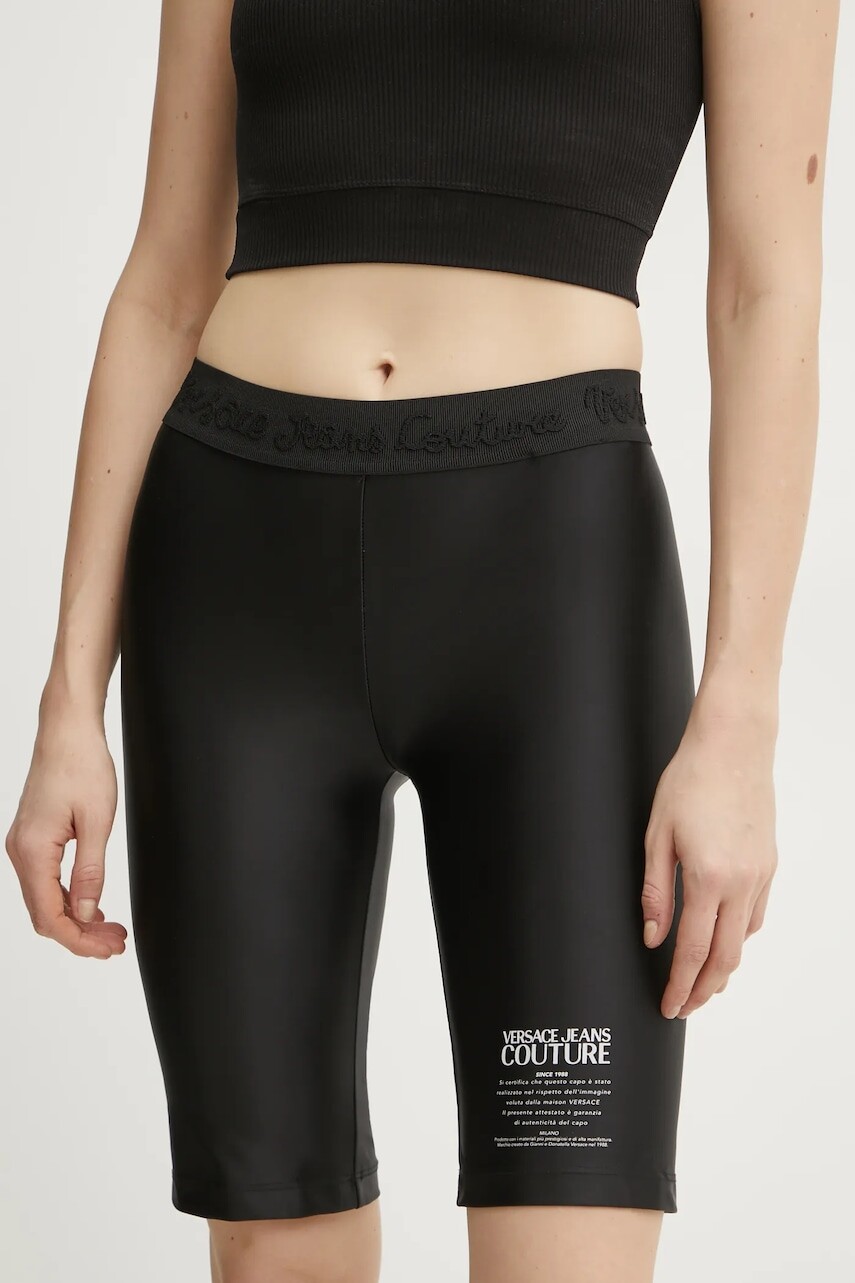 Šortky Versace Jeans Couture dámske, čierna farba, s potlačou, stredne vysoký pás, 78HAC1A6 J0223