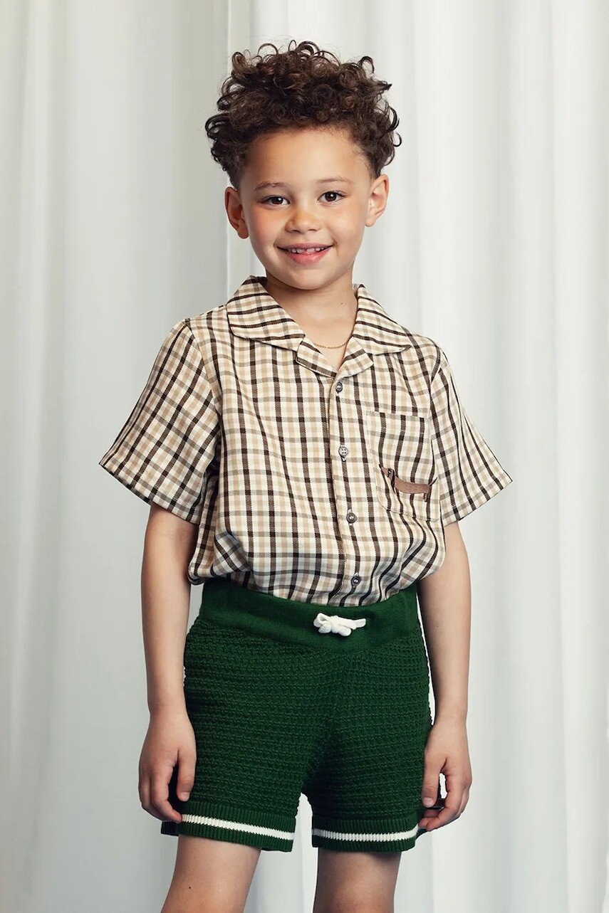 Košeľa Mini Rodini Gingham béžová farba, 2522016013