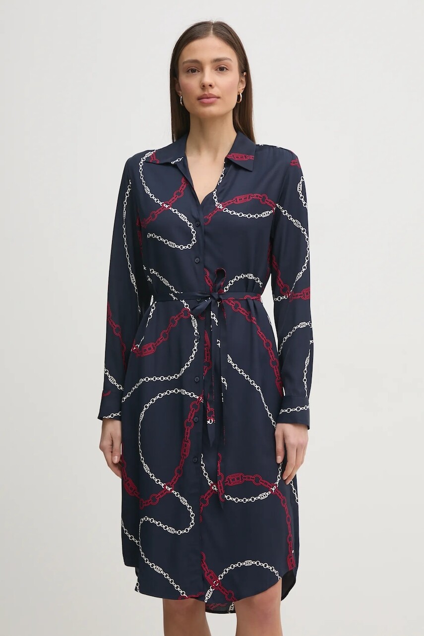 Šaty Tommy Hilfiger tmavomodrá farba, mini, rovný strih, WW0WW44665