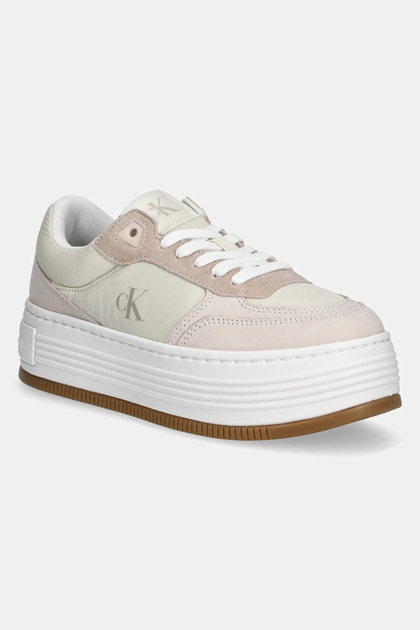 Tenisky Calvin Klein Jeans BOLD FLATF LOW LACE MIX dámske, béžová farba, YW0YW01742