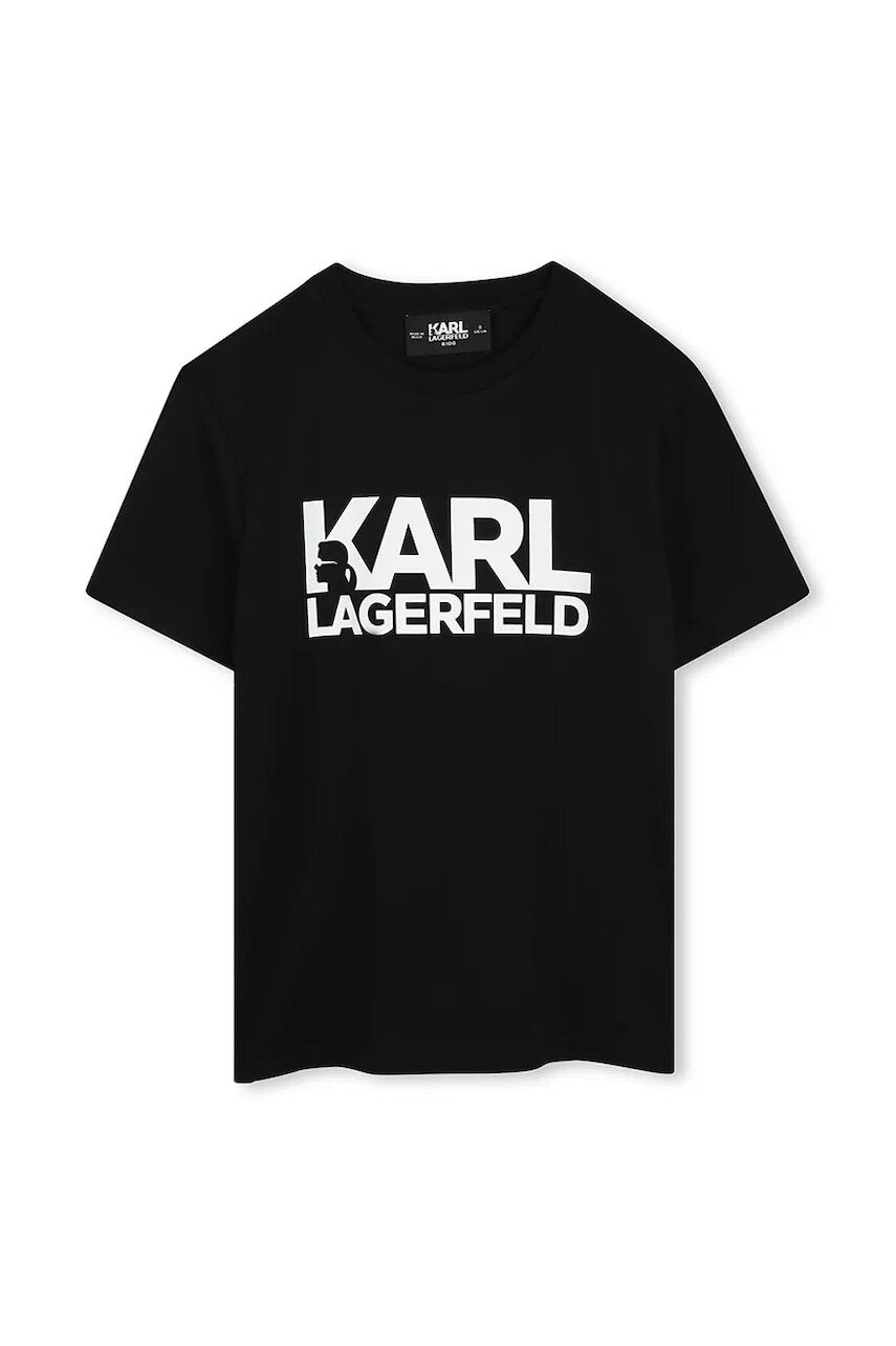Detské bavlnené tričko Karl Lagerfeld čierna farba, s potlačou, Z30435