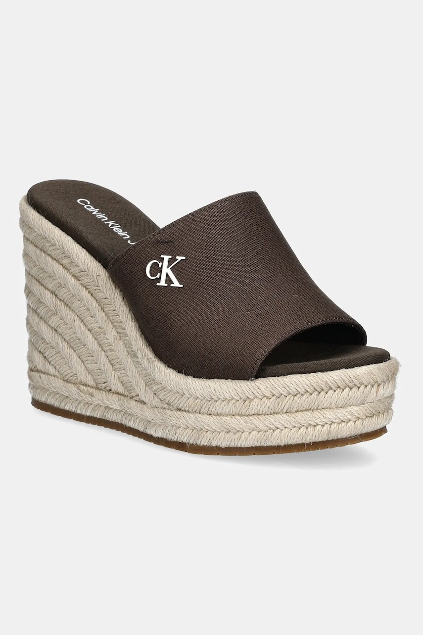 Šľapky Calvin Klein Jeans WEDGE ROPE SLIDE MG dámske, hnedá farba, na kline, YW0YW01699