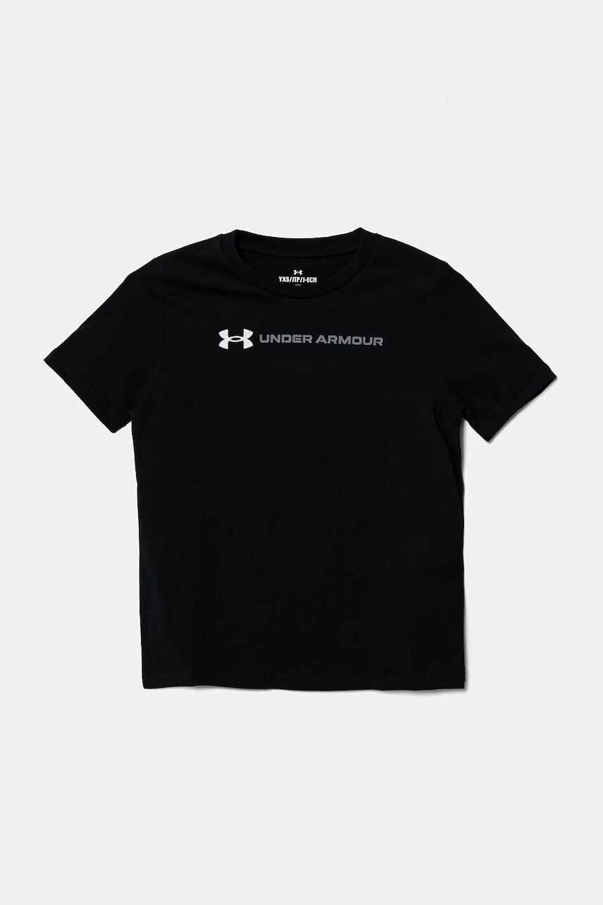 Detské tričko Under Armour LOGO WORDMARK SS čierna farba, s potlačou, 1389963