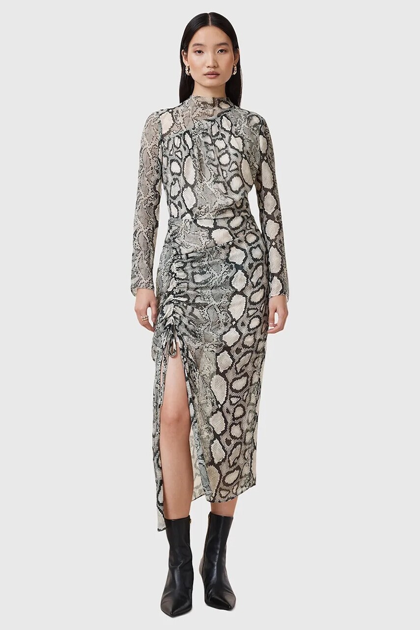 Šaty s prímesou hodvábu AllSaints RIZO viac farieb, midi, priliehavá, W050DC